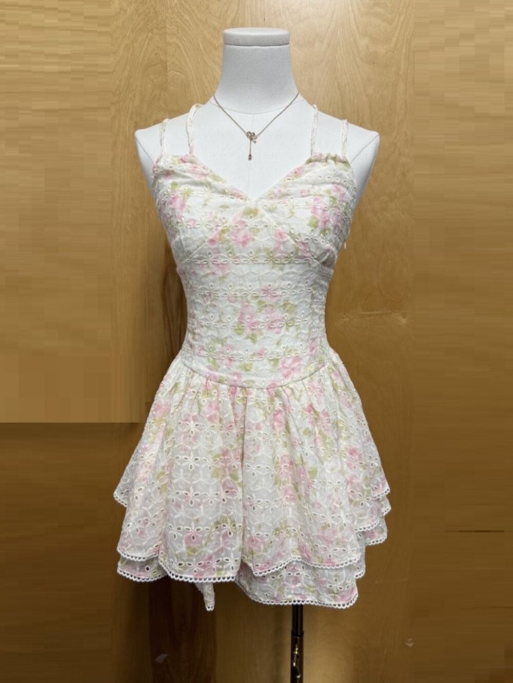 Floral Eyelet Smocking Tiered Mini Dress